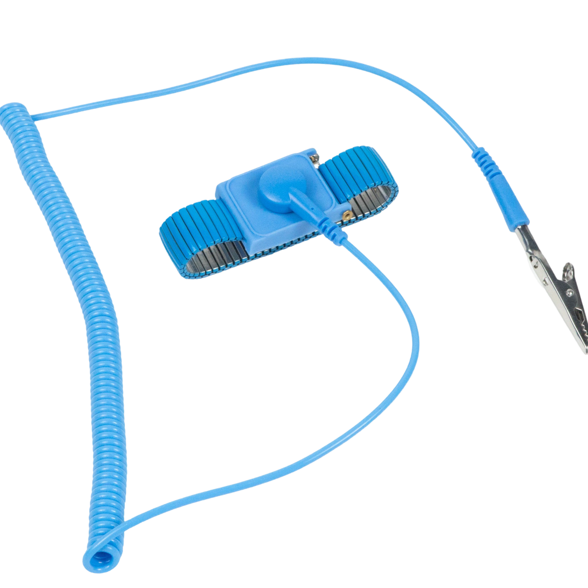 ESD wrist strap of blue metal with single loop 